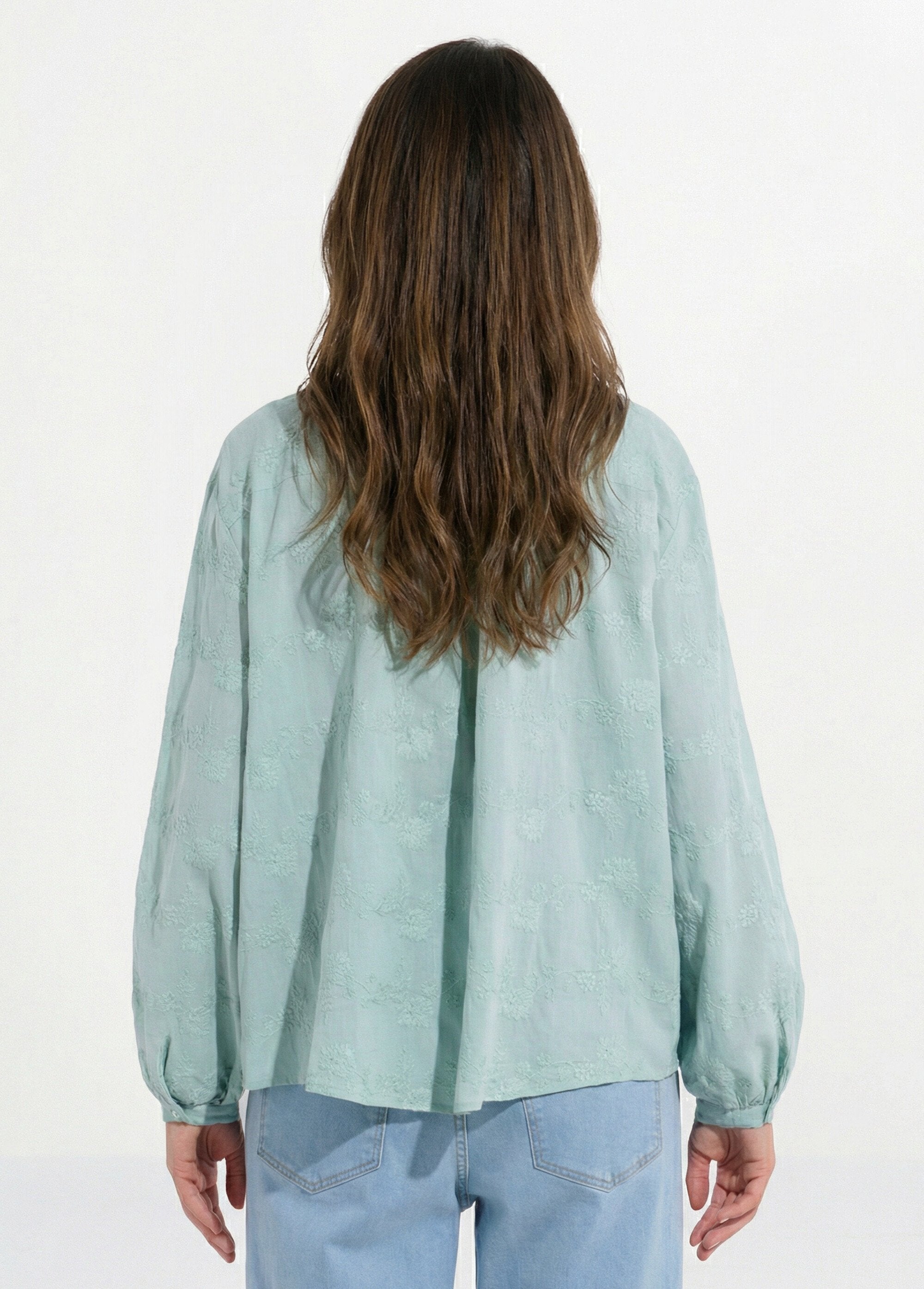 Embroidered_cotton_button-down_blouse_with_ruffled_collar_Green_DO1_slim
