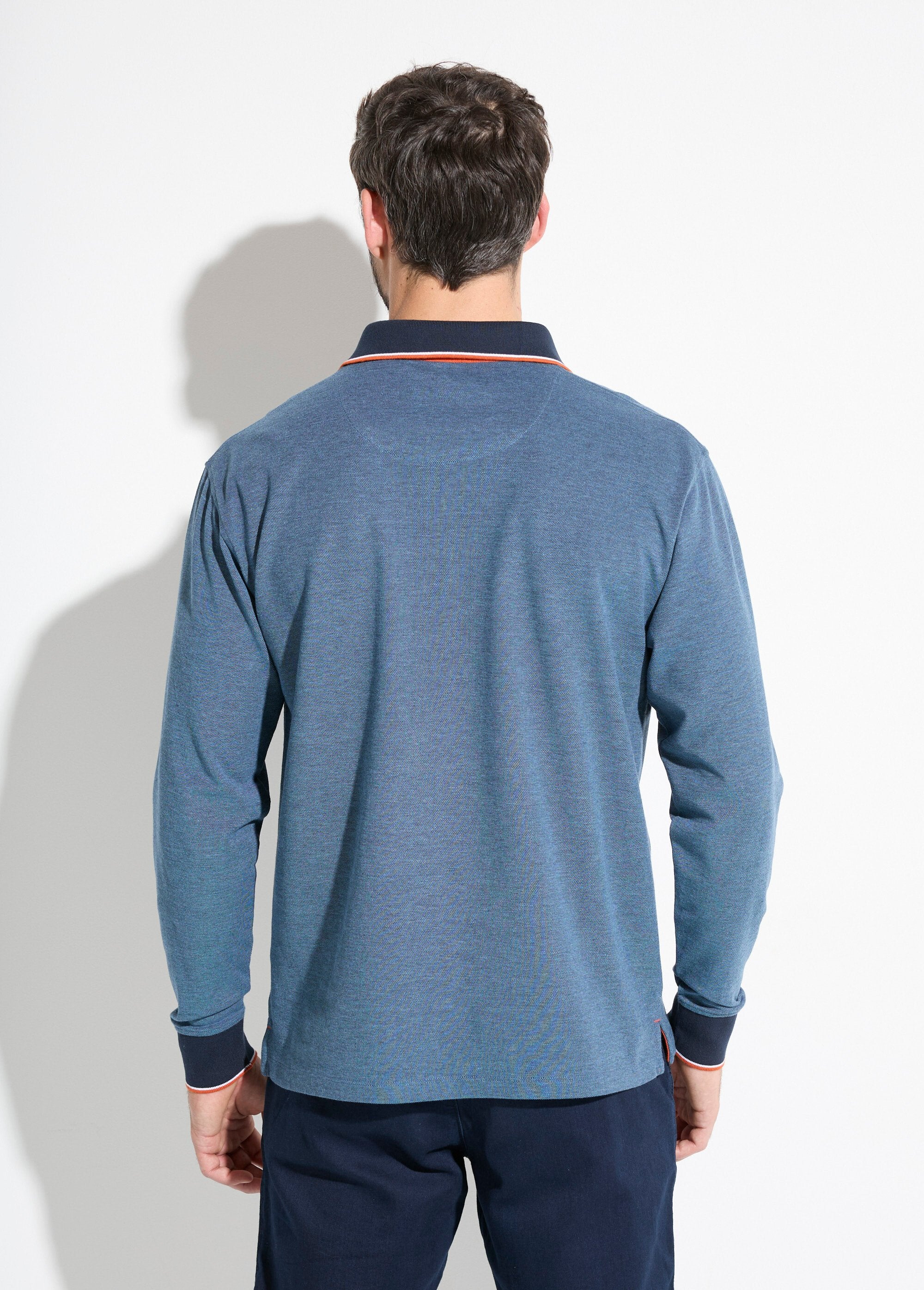 Long-sleeved_cotton_pique_knit_polo_shirt_Blue_DO1_slim