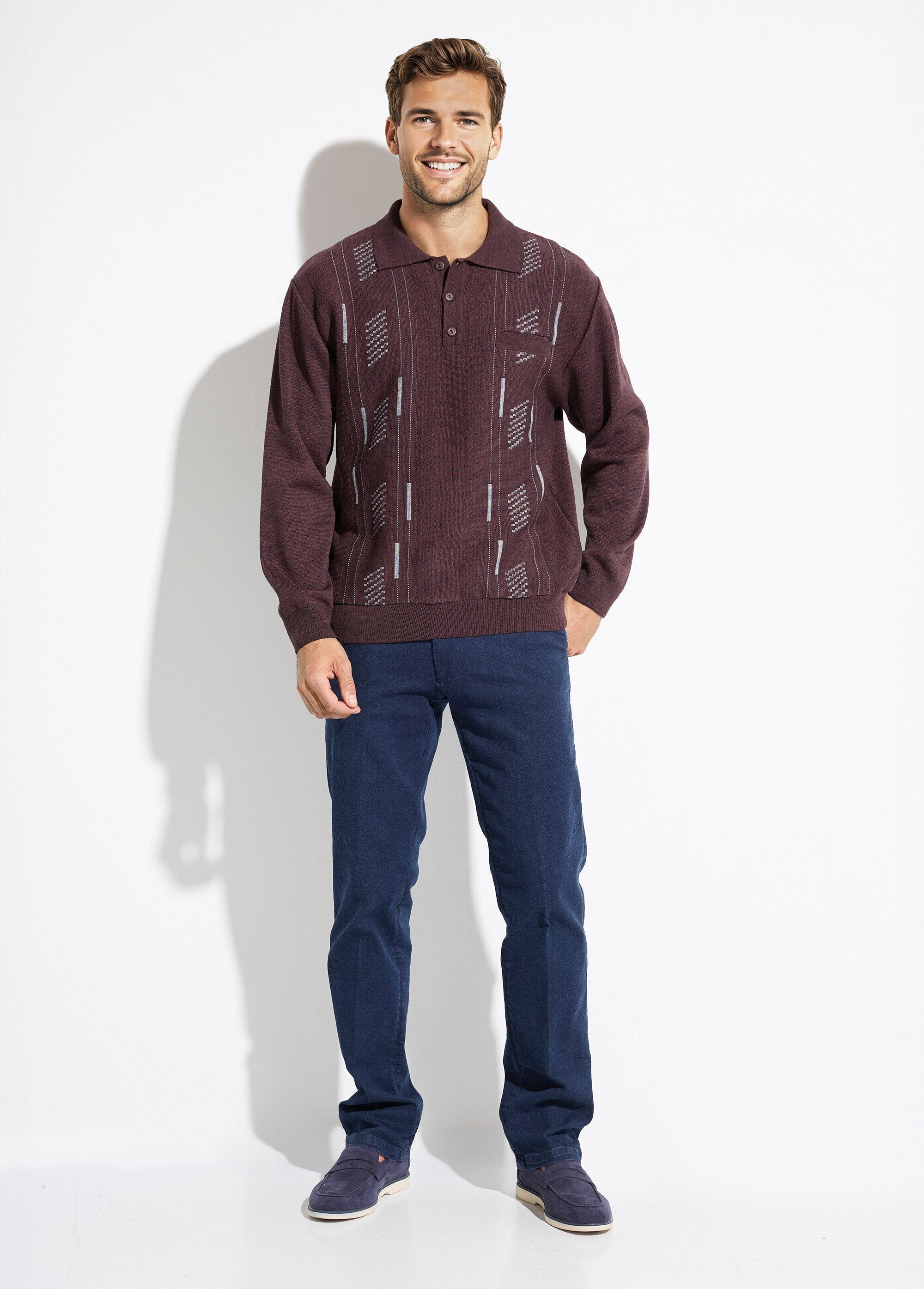 Long-sleeved_wool_jacquard_button-up_polo_neck_sweater_Bordeaux_SF1_slim