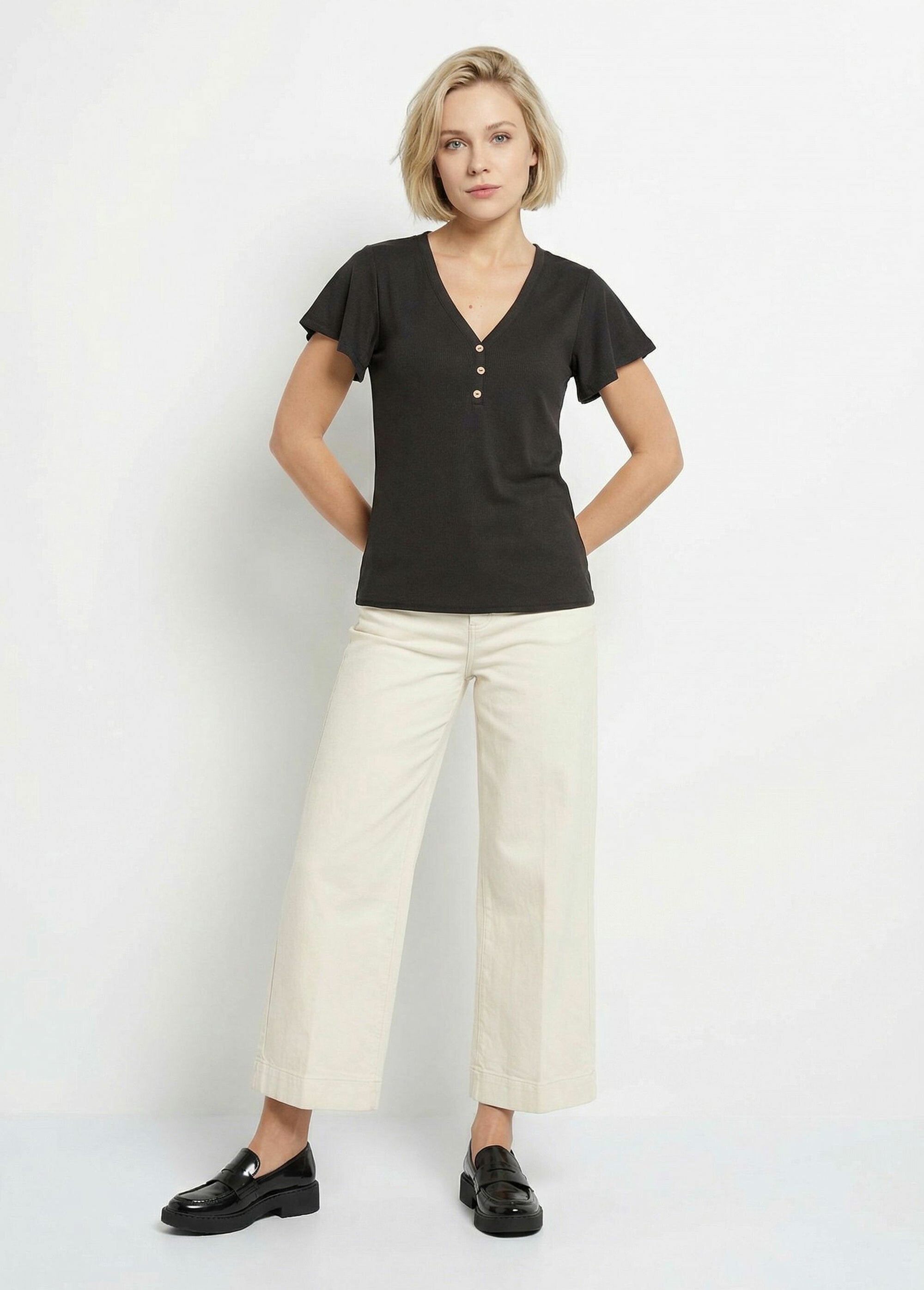 T-shirt_col_V_jersey_cotelé,_Essentiel_Noir_SF1_slim