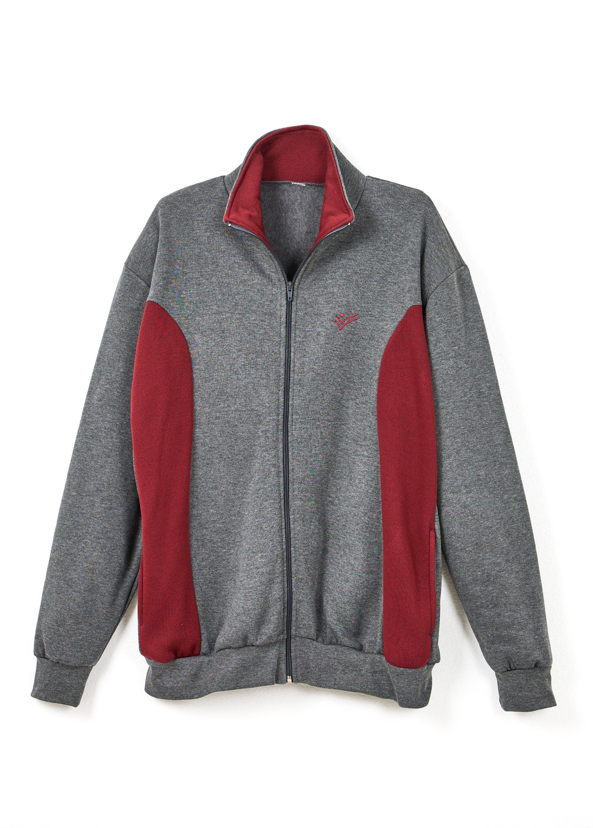 Two-tone_cotton_fleece_zip-up_lounge_jacket_Anthracite_and_burgundy_AP1_slim