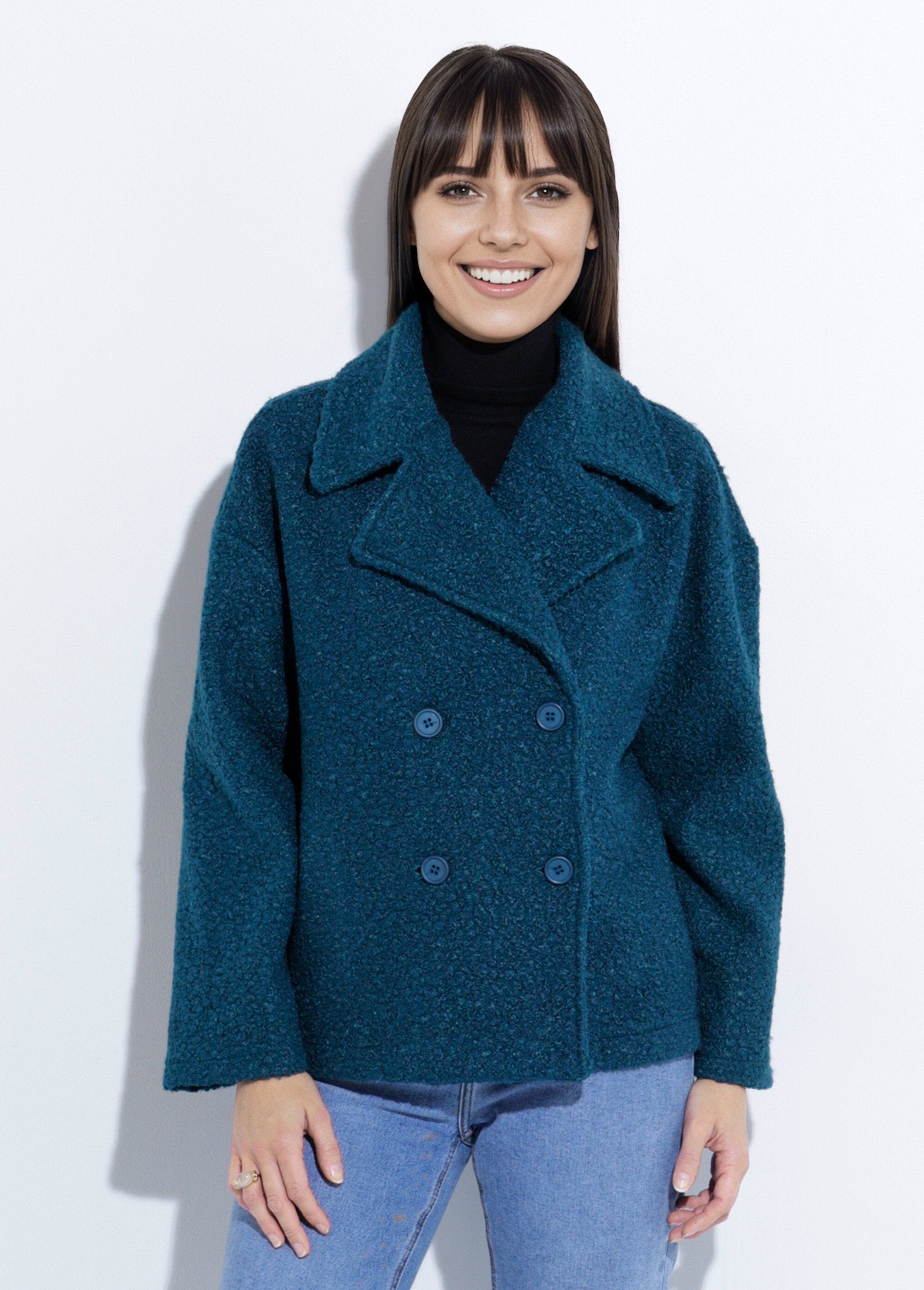 Short,_plain,_bouclé-style_pea_coat_Duck_green_FA1_slim