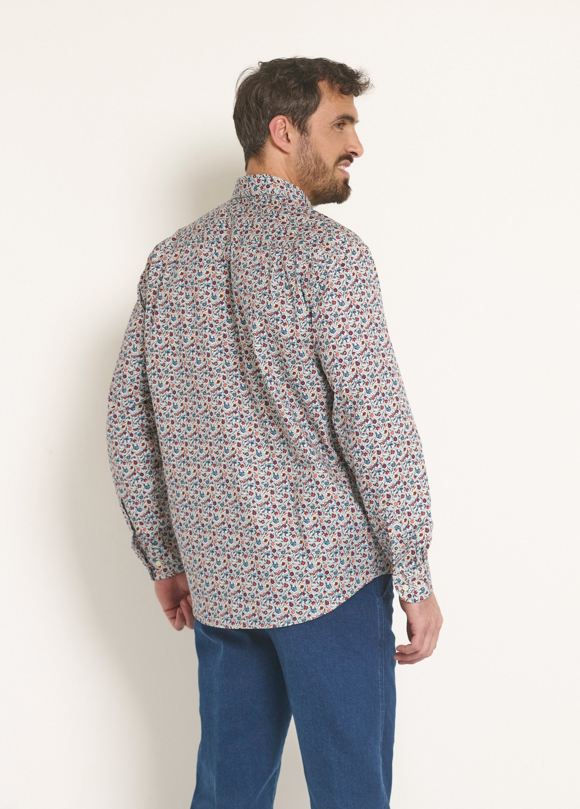 Fancy_floral_pattern_shirt_Orange_and_blue_DO1_slim