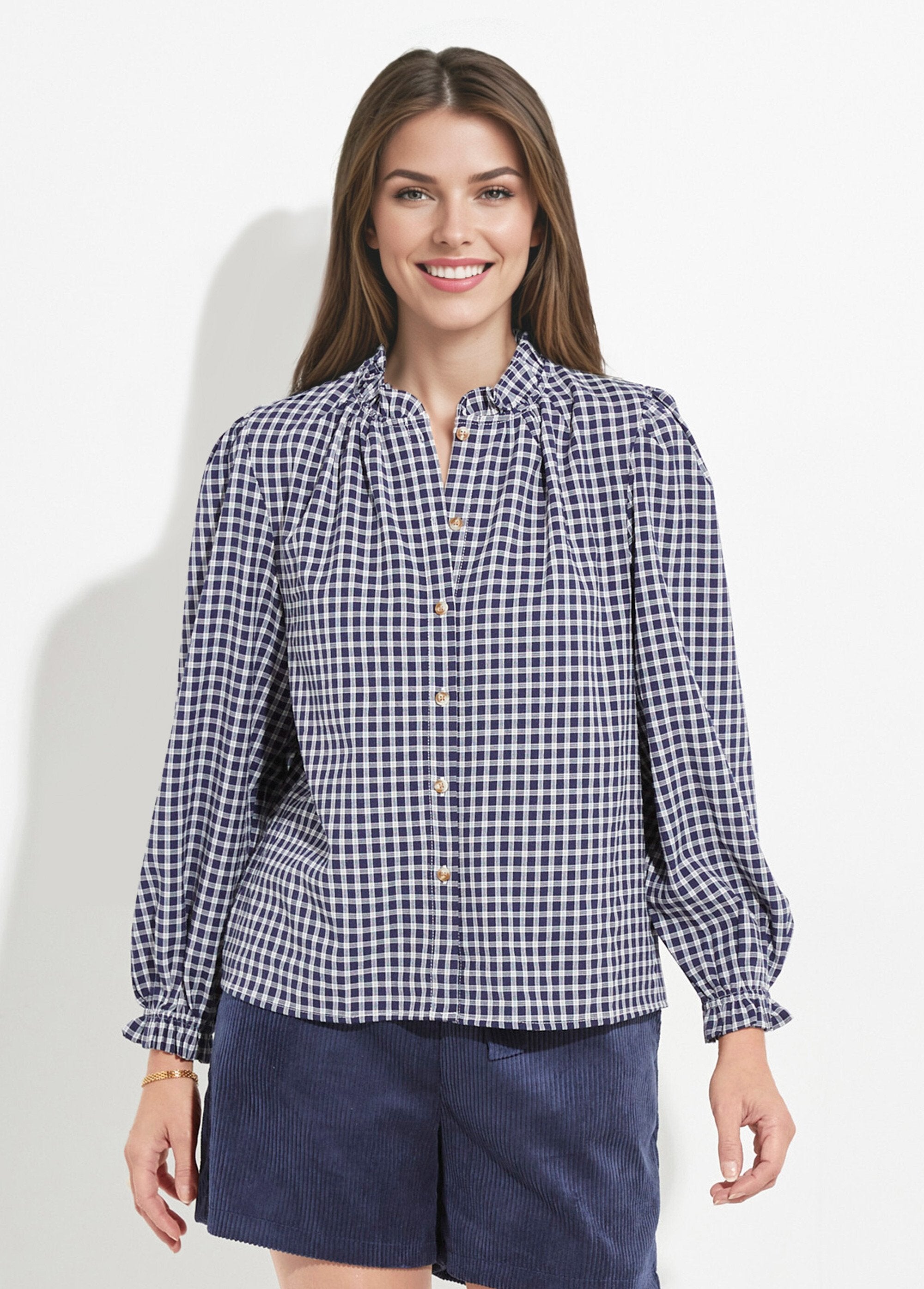 Checkered_blouse_with_pleated_collar_and_cuffs_Marine_FA1_slim