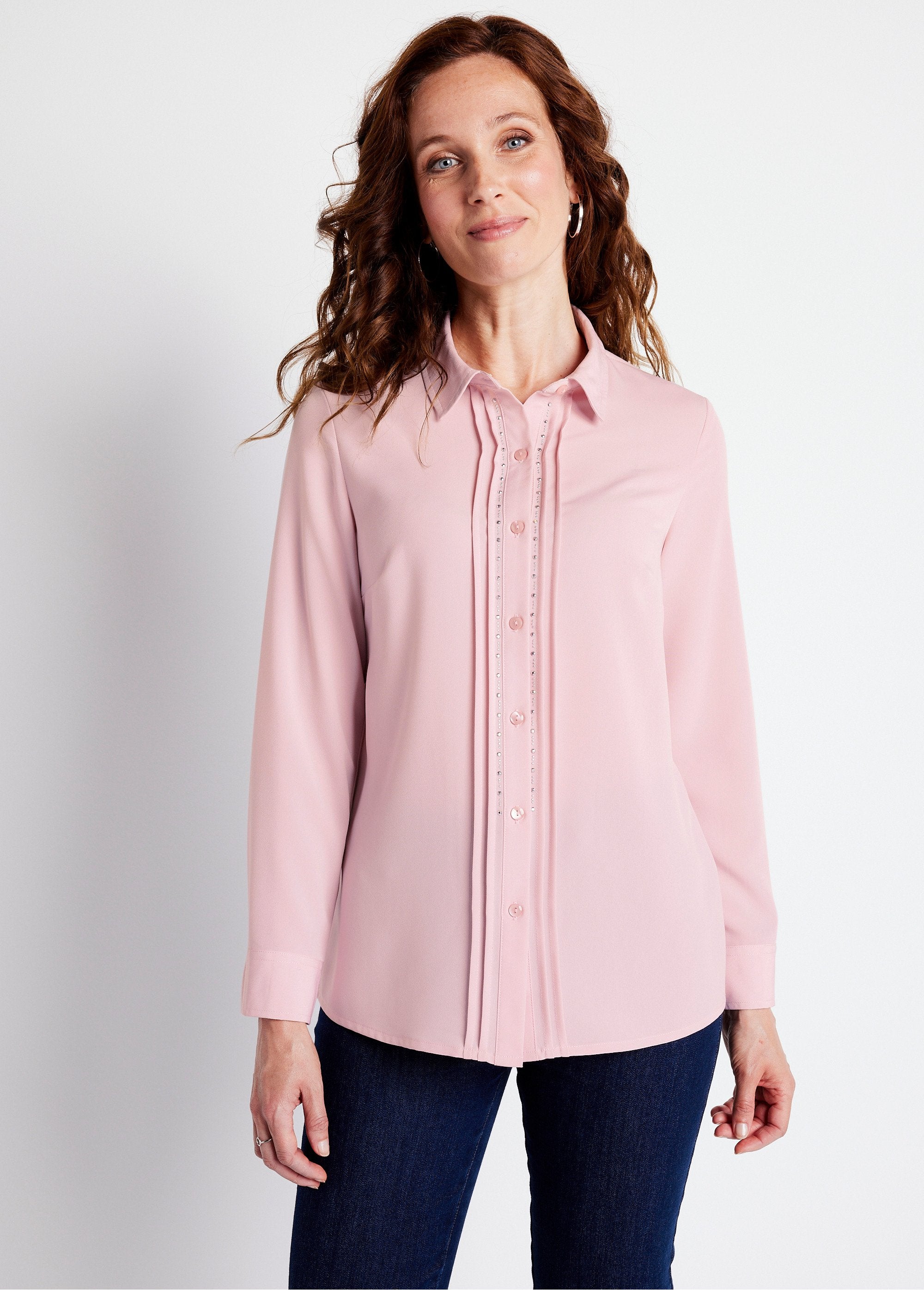 Plain_buttoned_long_rhinestone_blouse_with_shirt_collar_Pink_FA1_slim