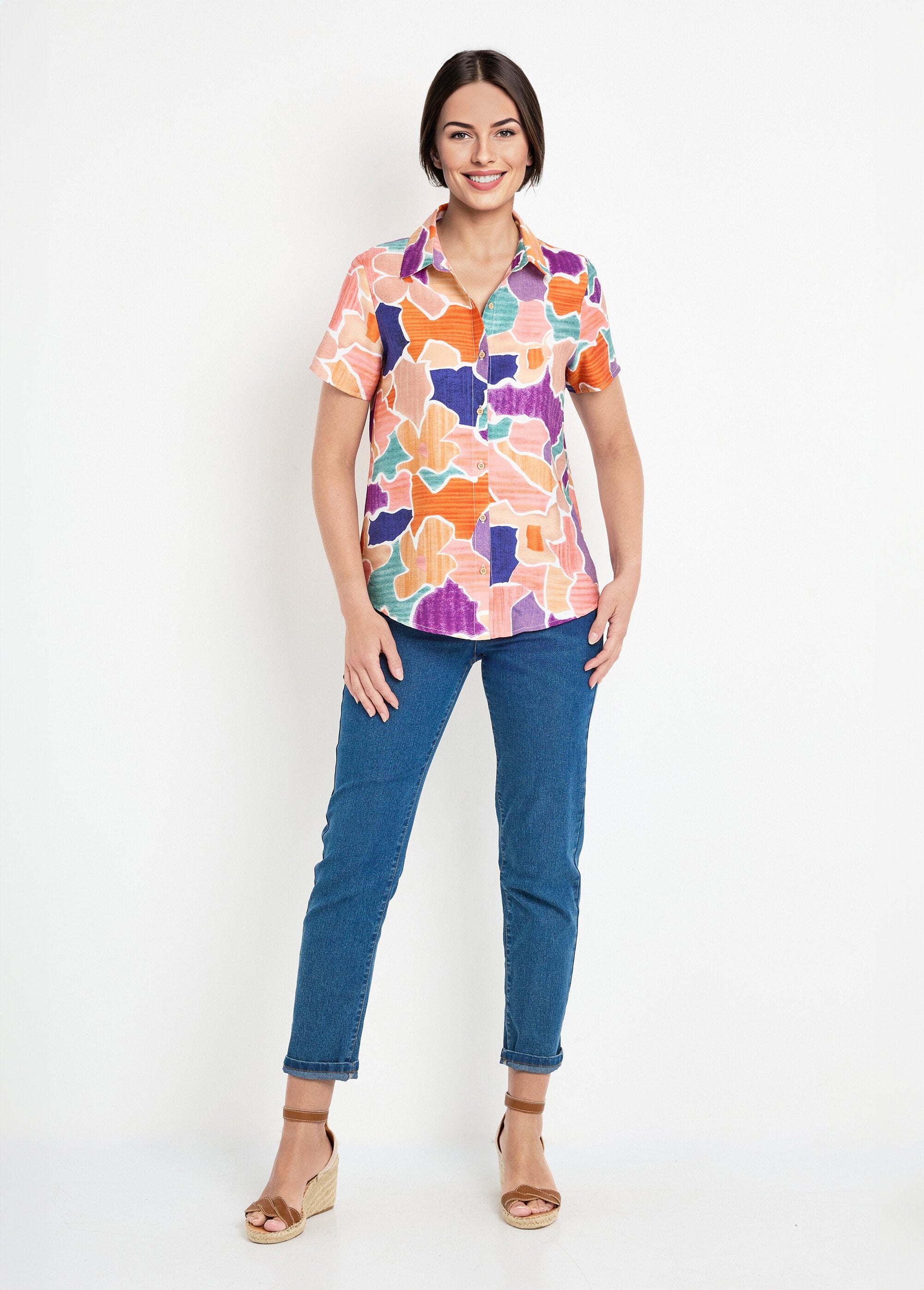 Short-sleeved_abstract_pattern_blouse_Orange_and_purple_SF1_slim