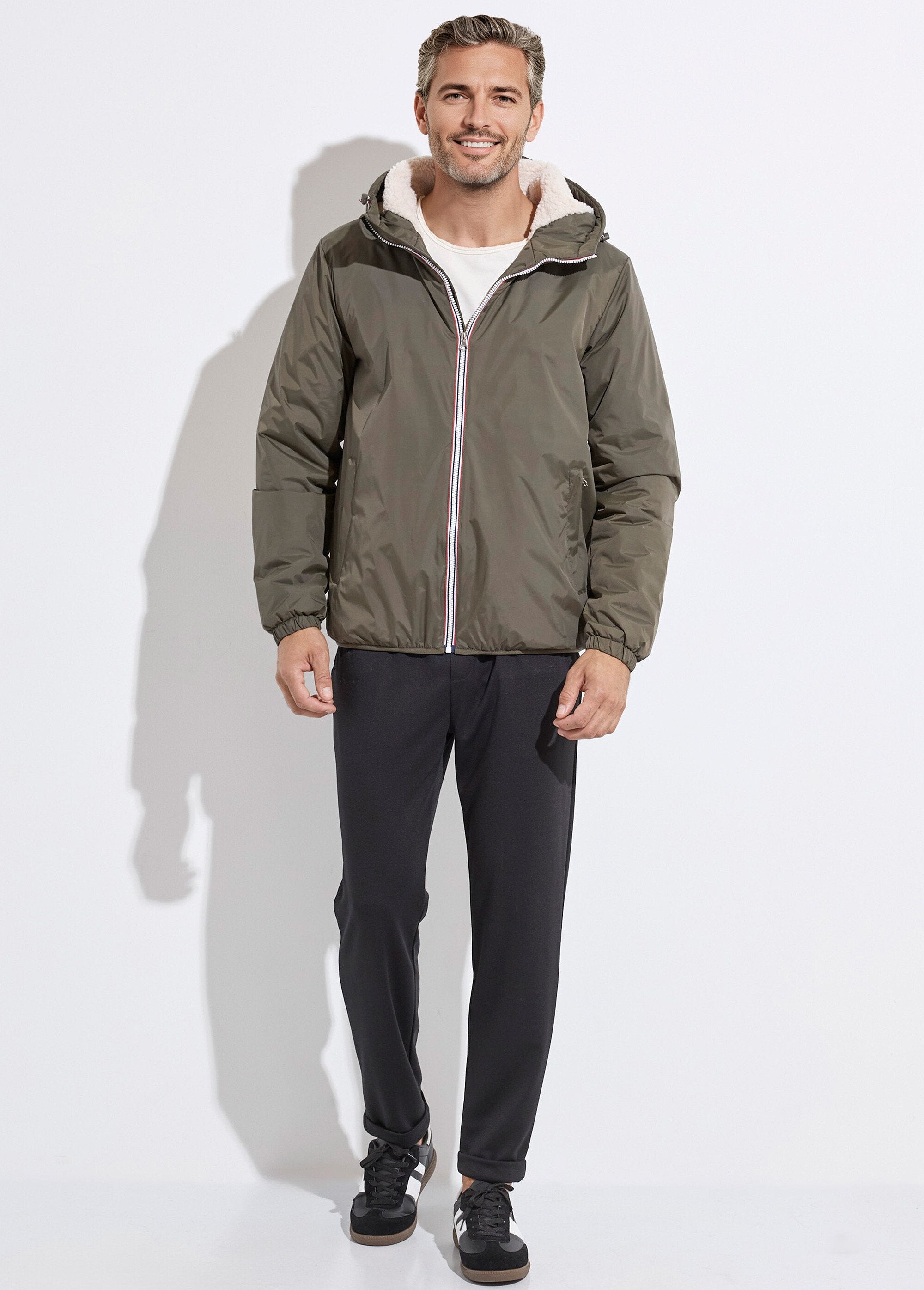 Parka_courte_chaude_fourrée_déperlante_Kaki_et_ecru_SF1_slim