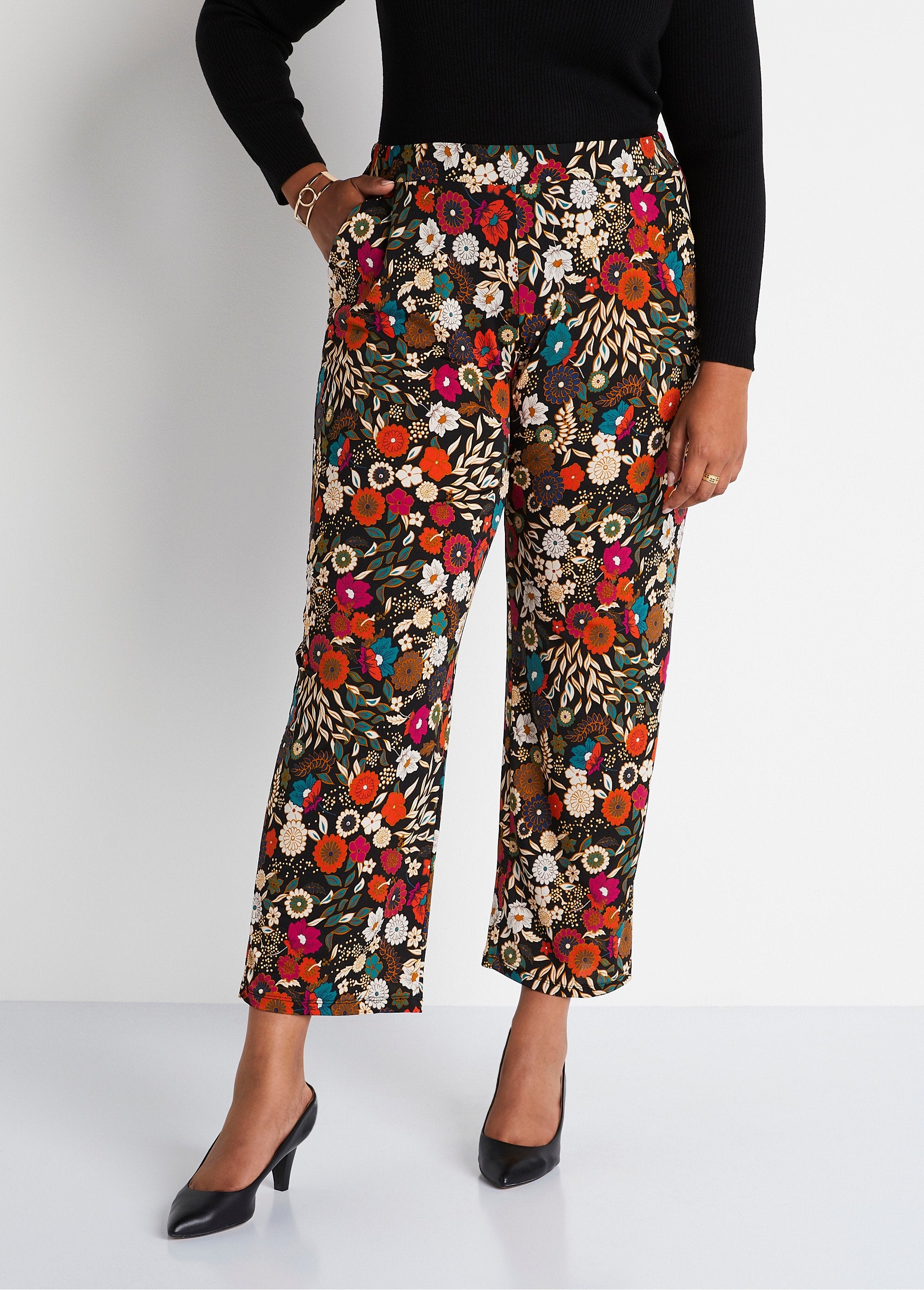 Semi-elasticated_wide-leg_pants_with_normal_waist_Black_print_FA1_curvy