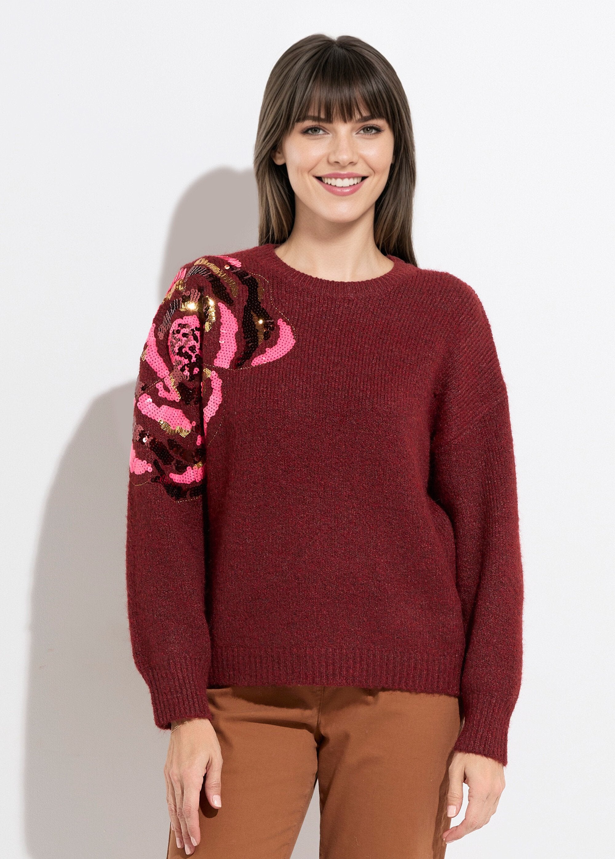 Crew_neck_sweater_with_sequined_flower_design_Bordeaux__FA1_slim