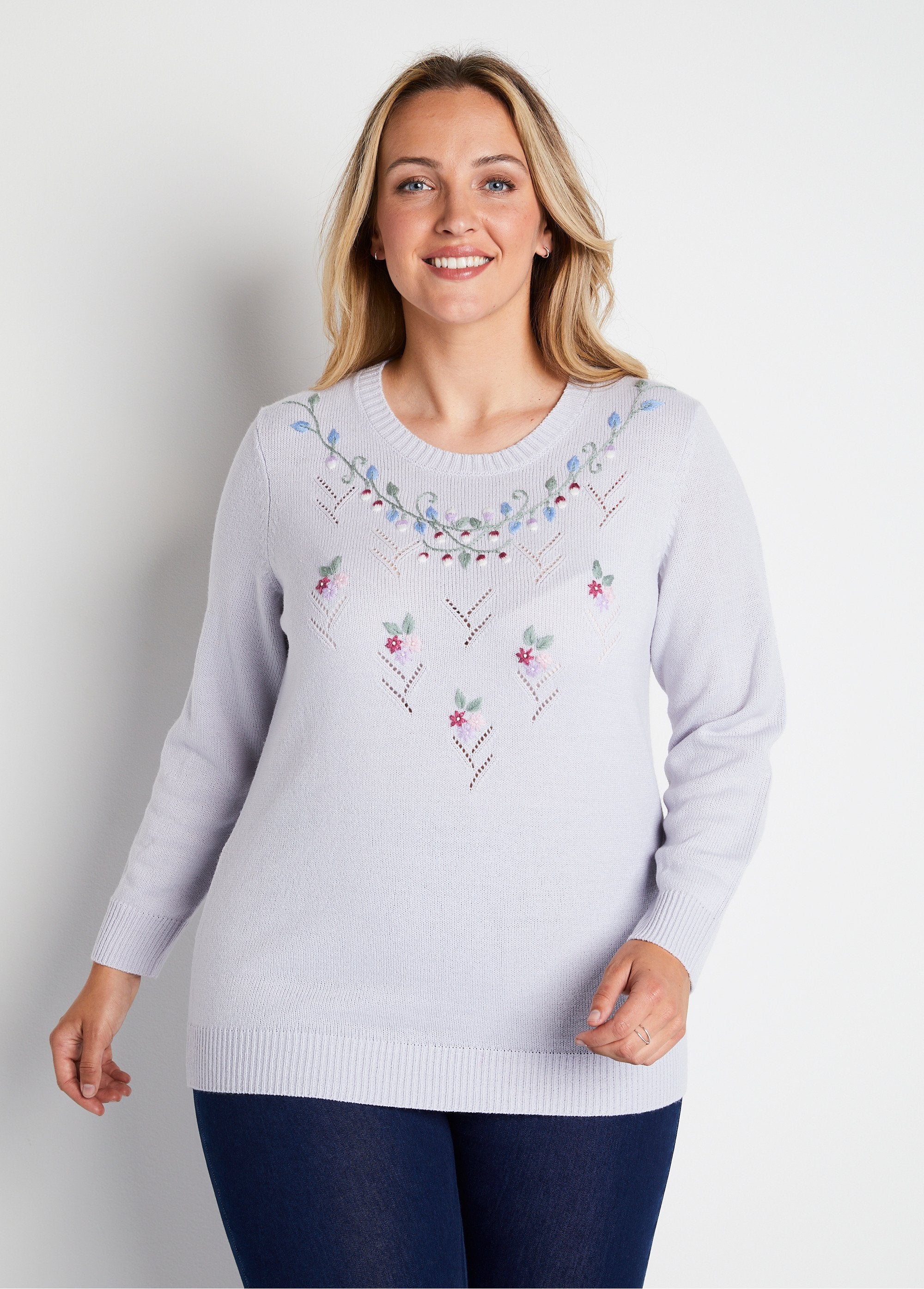 Soft_plain_embroidered_openwork_round_neck_sweater_Money_FA1_curvy