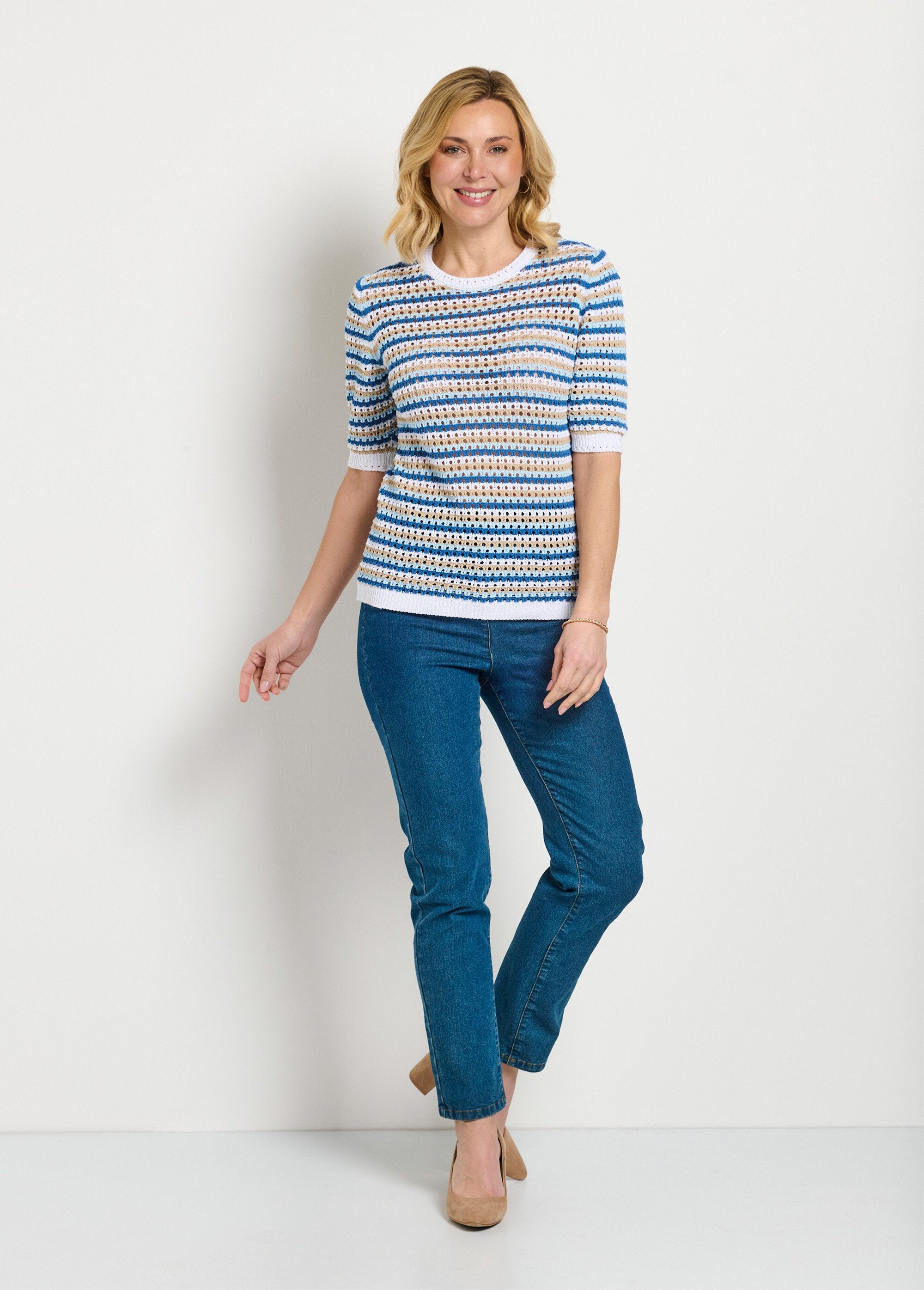 Soft_striped_openwork_short_sleeve_sweater_Blue_stripe_SF1_slim