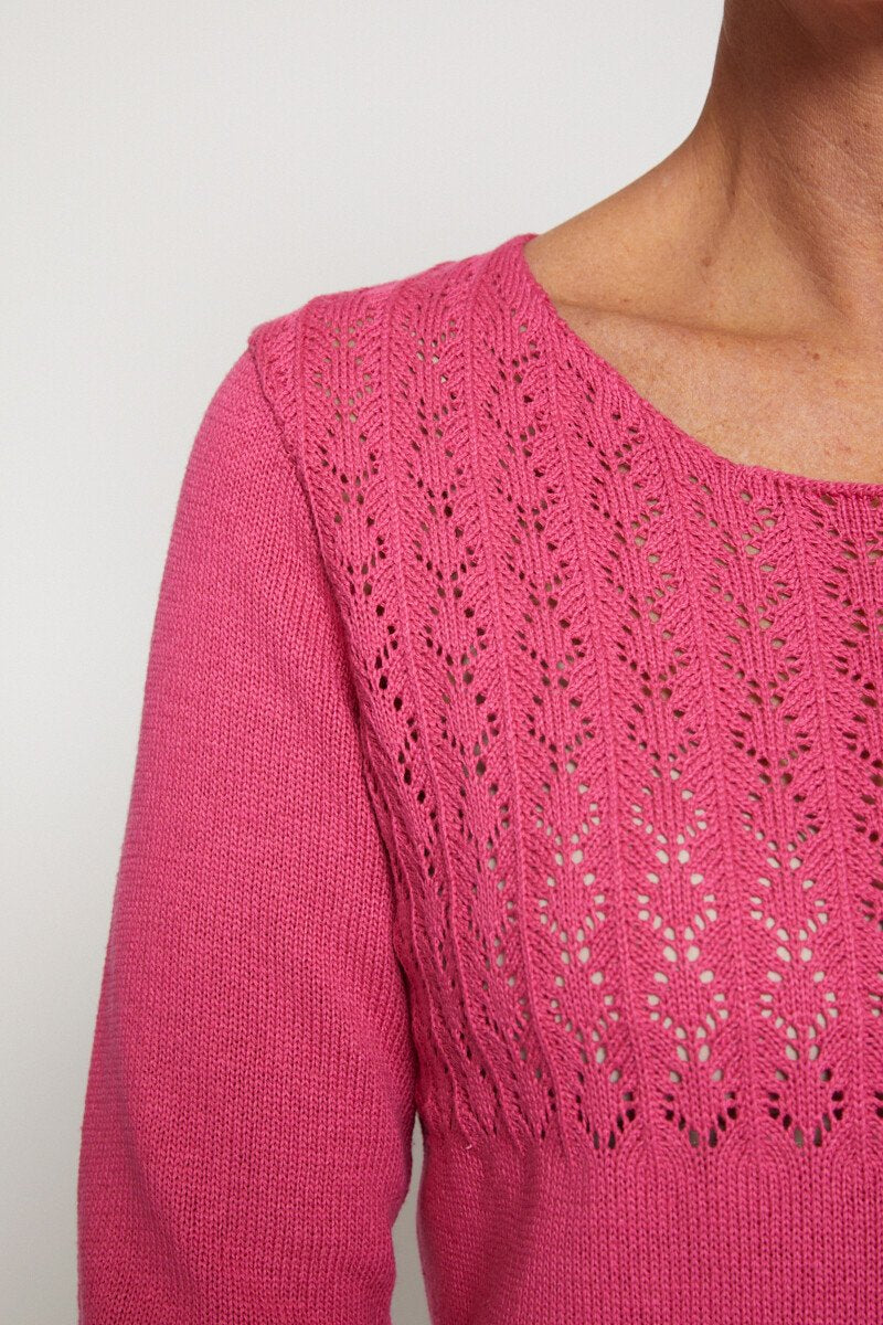 Openwork_3/4_sleeve_sweater_Fuchsia_DE2_slim