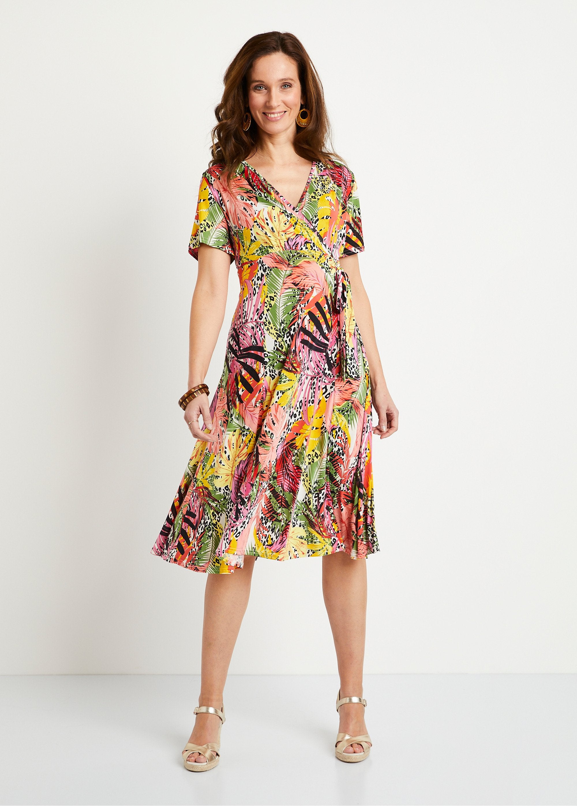 Short_floral_and_animal_skin_wrap_dress_Pink_and_yellow_FA1_slim