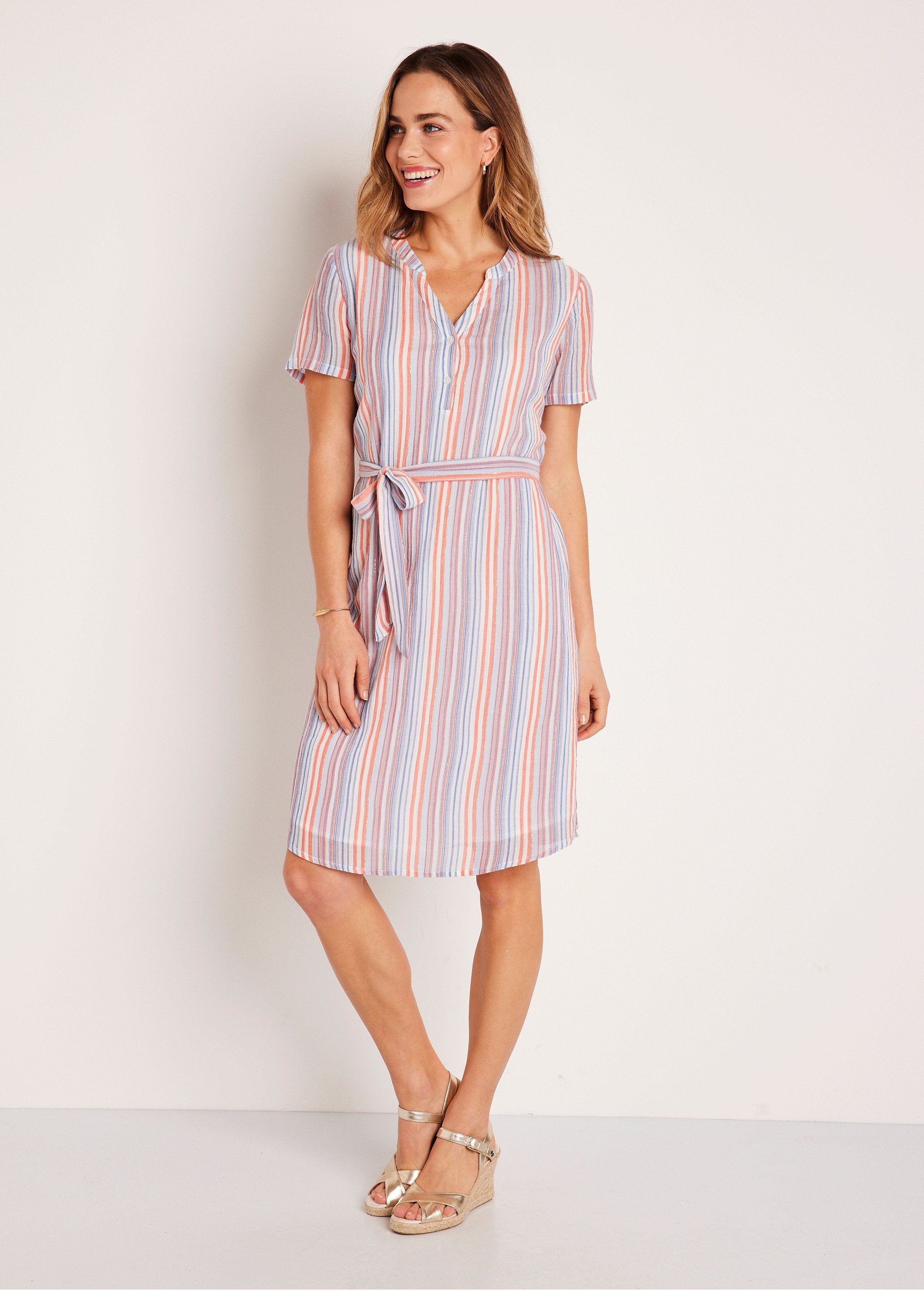 Short_shiny_striped_straight_dress_Orange_and_blue_FA1_slim