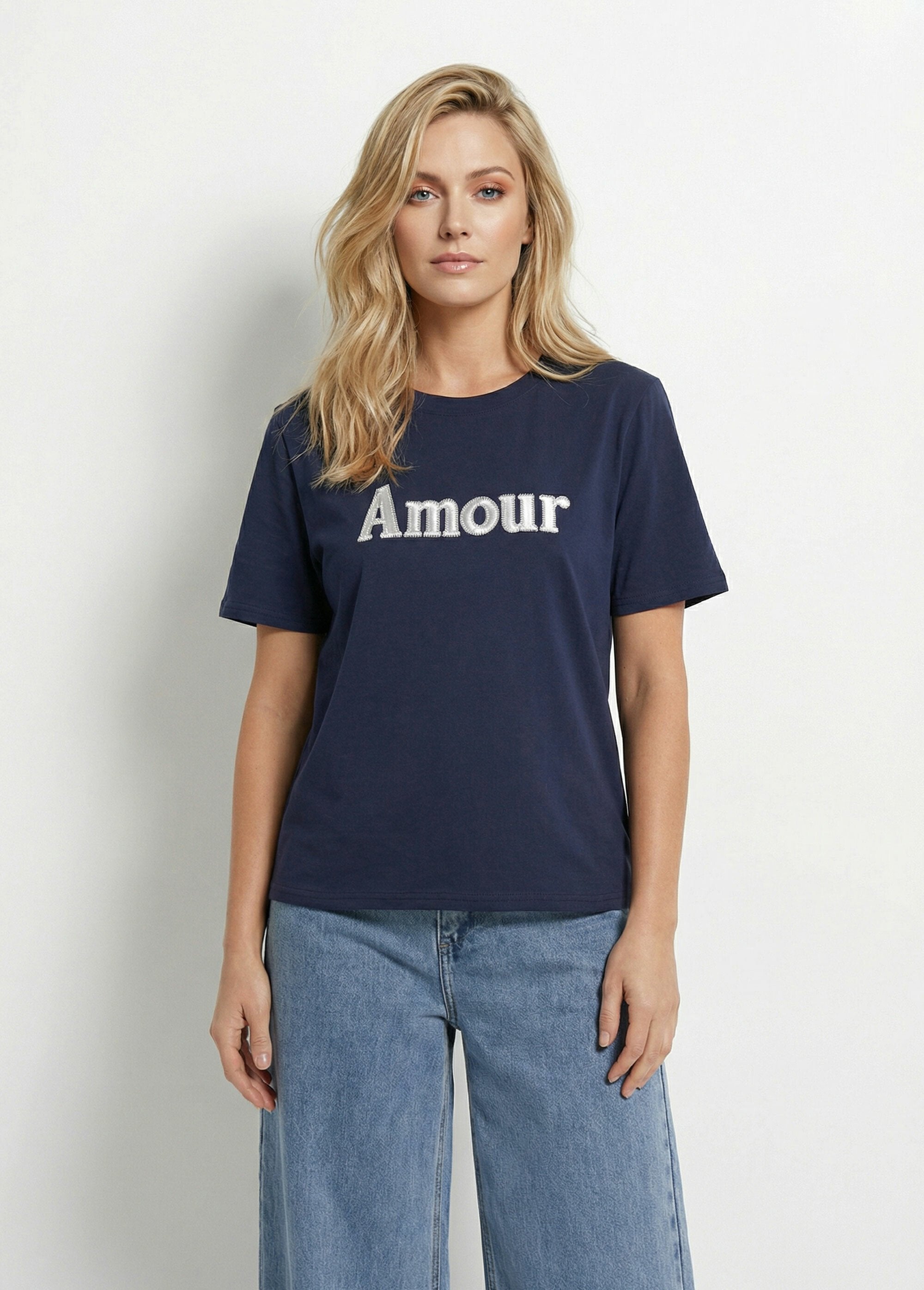T-shirt_coton_avec_inscription_Amour_Marine_et_blanc_FA1_slim