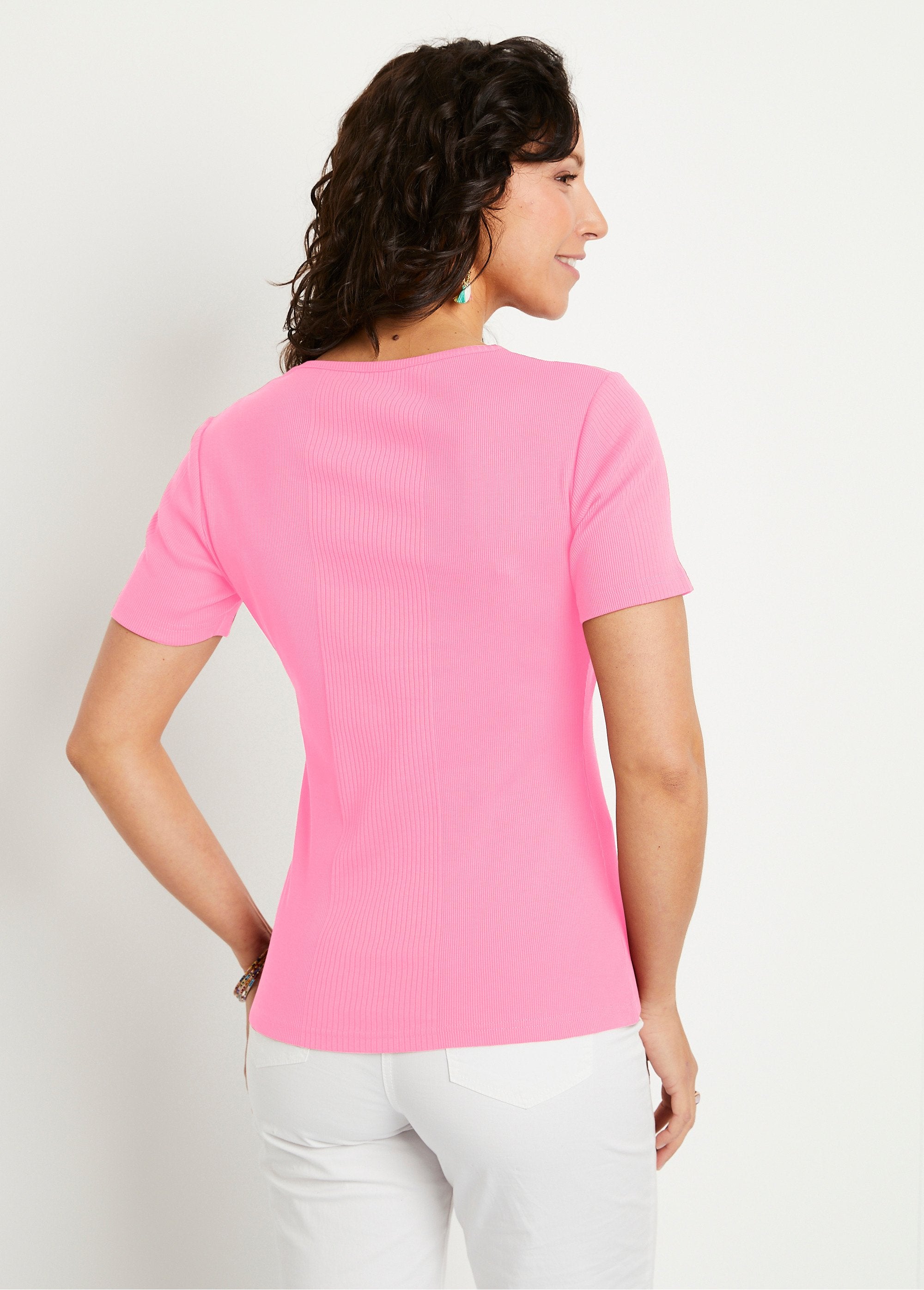 Short_ribbed_knit_round_neck_t-shirt_Pink_DO1_slim