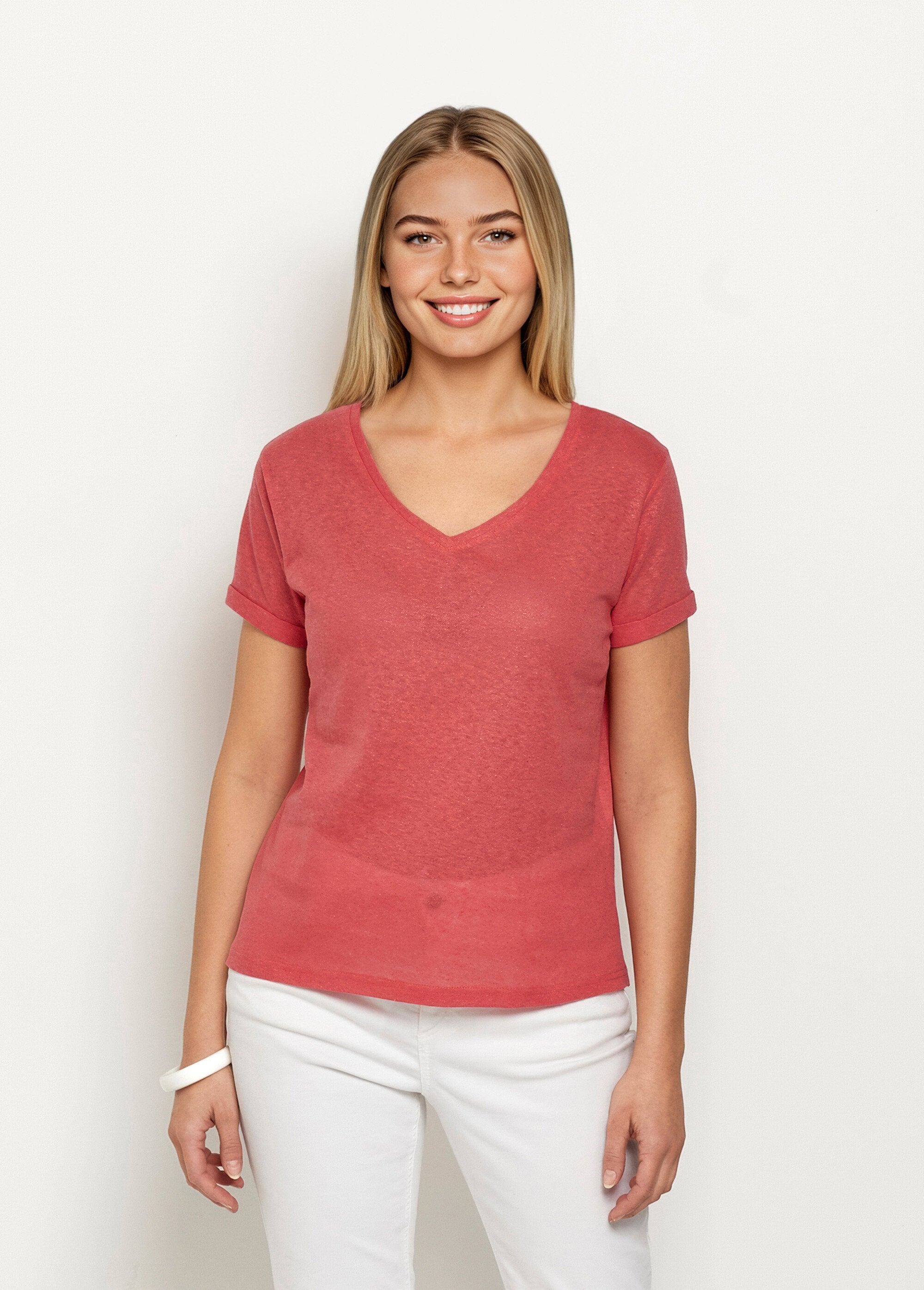 Metallic_mesh_t-shirt,_cotton_linen_Coral_FA1_slim