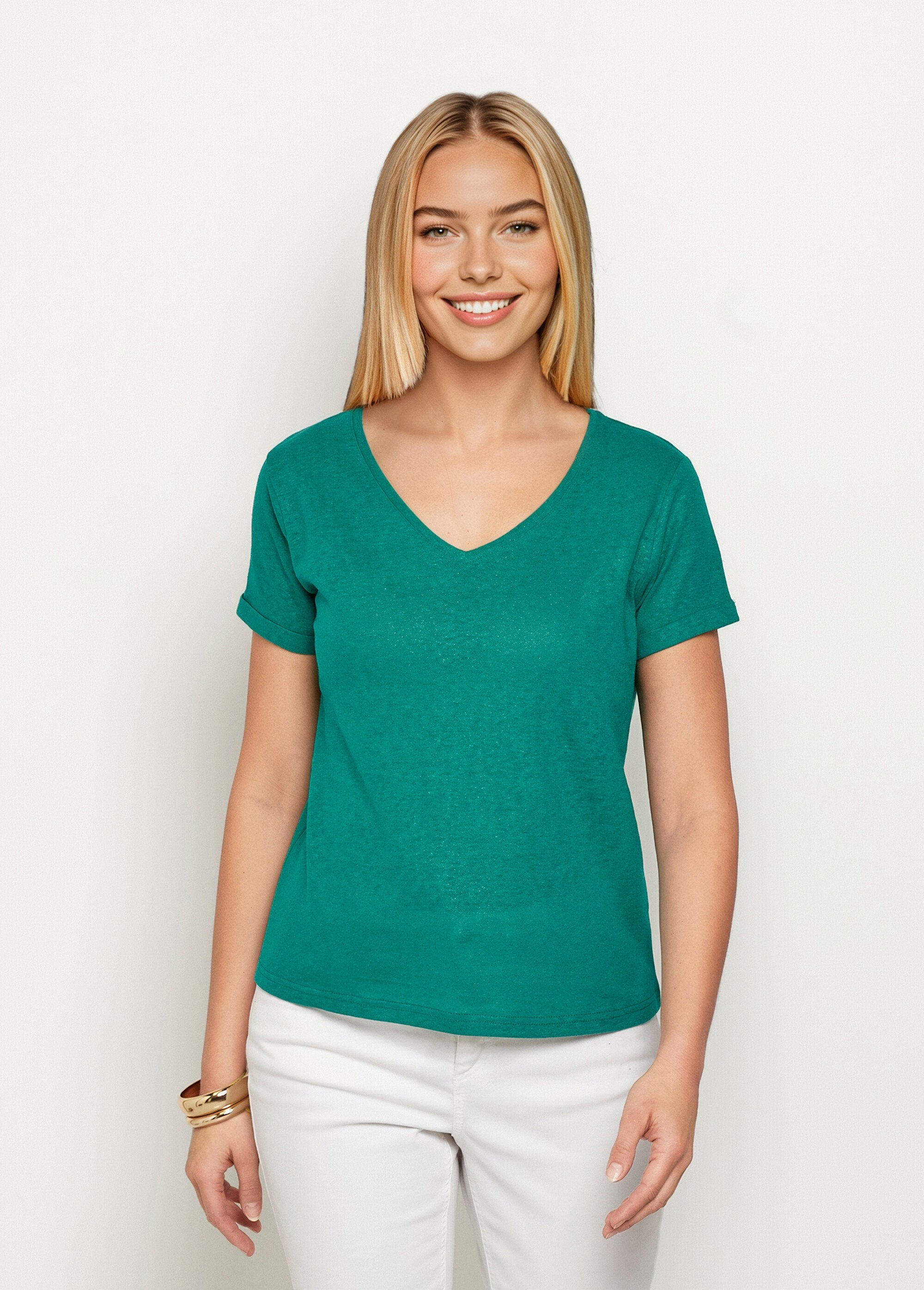 Metallic_mesh_t-shirt,_cotton_linen_Green_FA1_slim